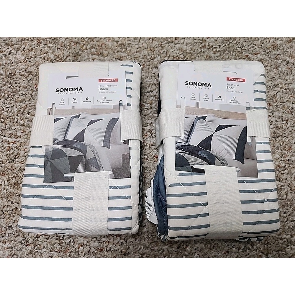 Sonoma Goods For Life Patchwork Hartford Heritage Quilted 2 Shams 20" x 26" NWT